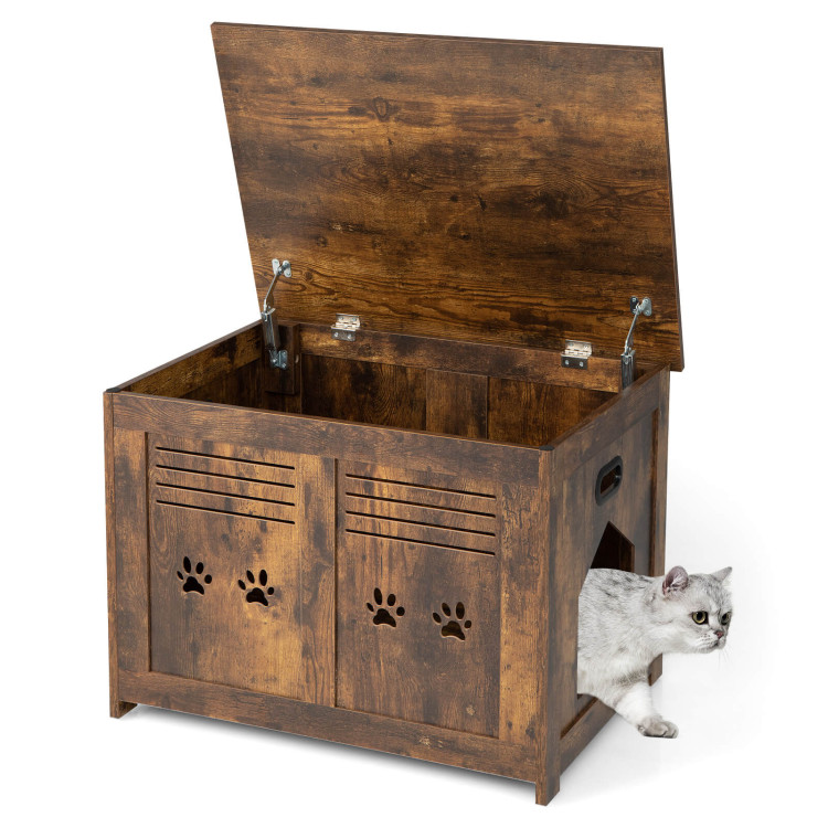 Flip-Top Hidden Cat Washroom Bench with Side Entrance-BrownCostway Gallery View 8 of 11